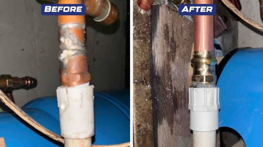 pipe leak repair before and after photos