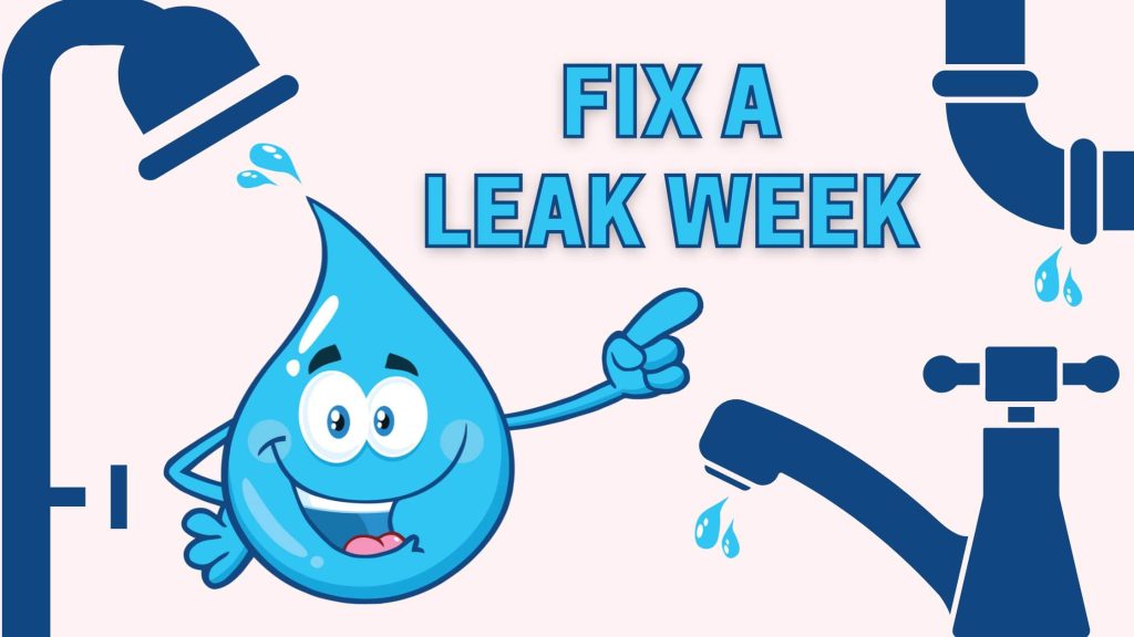 Cartoon water droplet promoting leak awareness